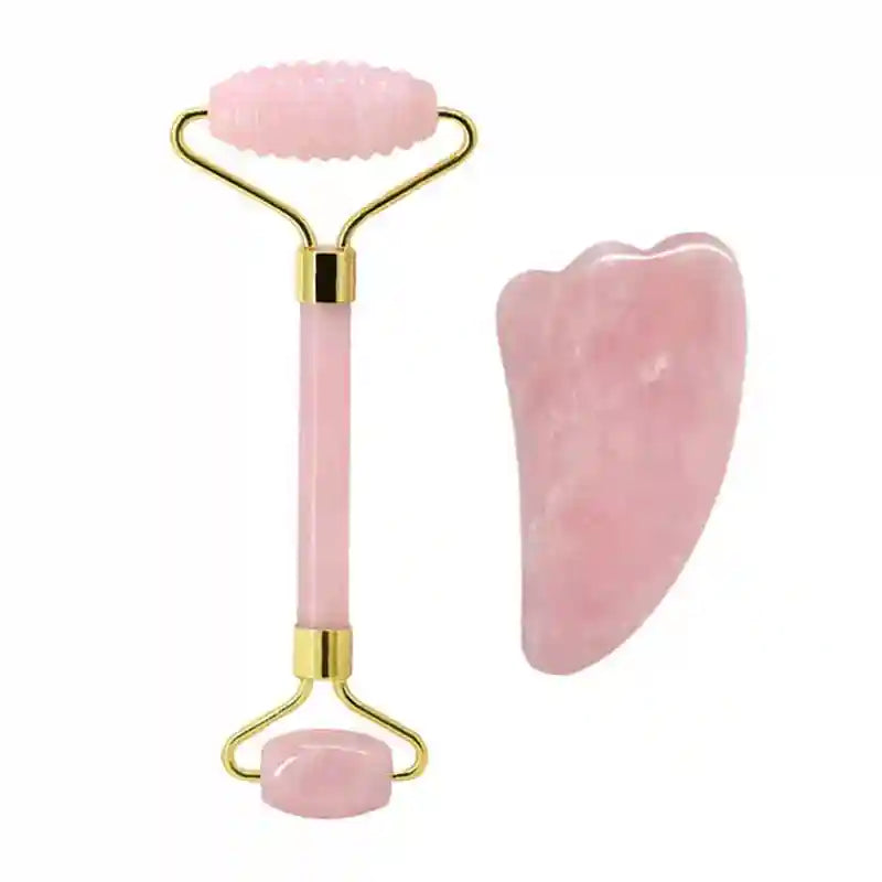 Rose Quartz Face Roller and Gua Sha Set - Premium Facial Massage Tool Massage Roller Type 9 Tidesmit