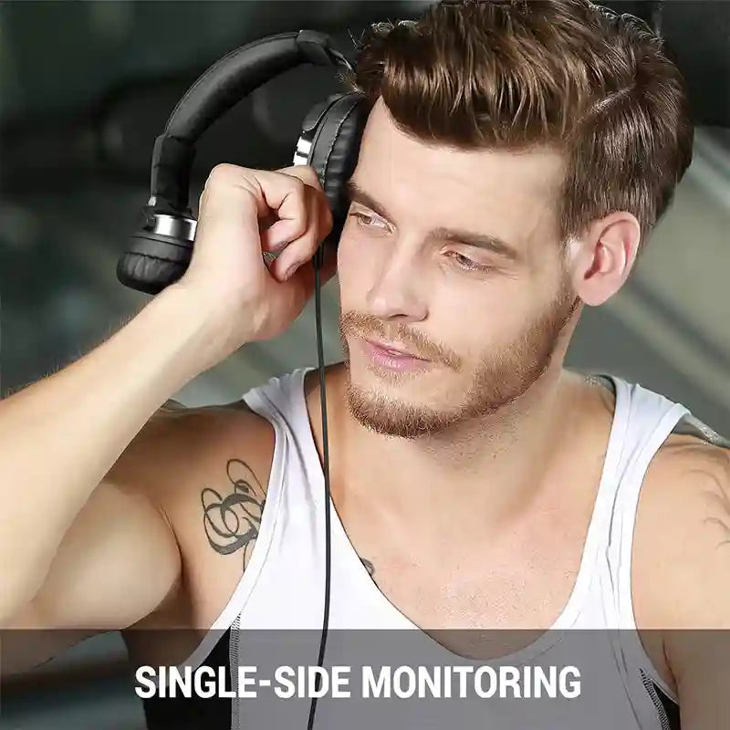 Wired Studio Monitor Headphones - Over-Ear DJ Mic Black Tidesmit