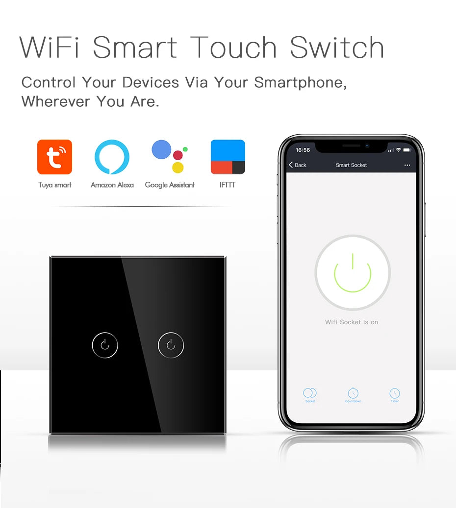WiFi Smart Light Switch Touch Glass Panel - App-Controlled Automation Tidesmit