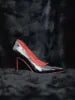 9.5/10.5cm Latin Dance Heels Shoes Pointed Toe Classic Red Sole Stiletto Pumps Jazz Chacha Ballroom Salsa Performance for Women
