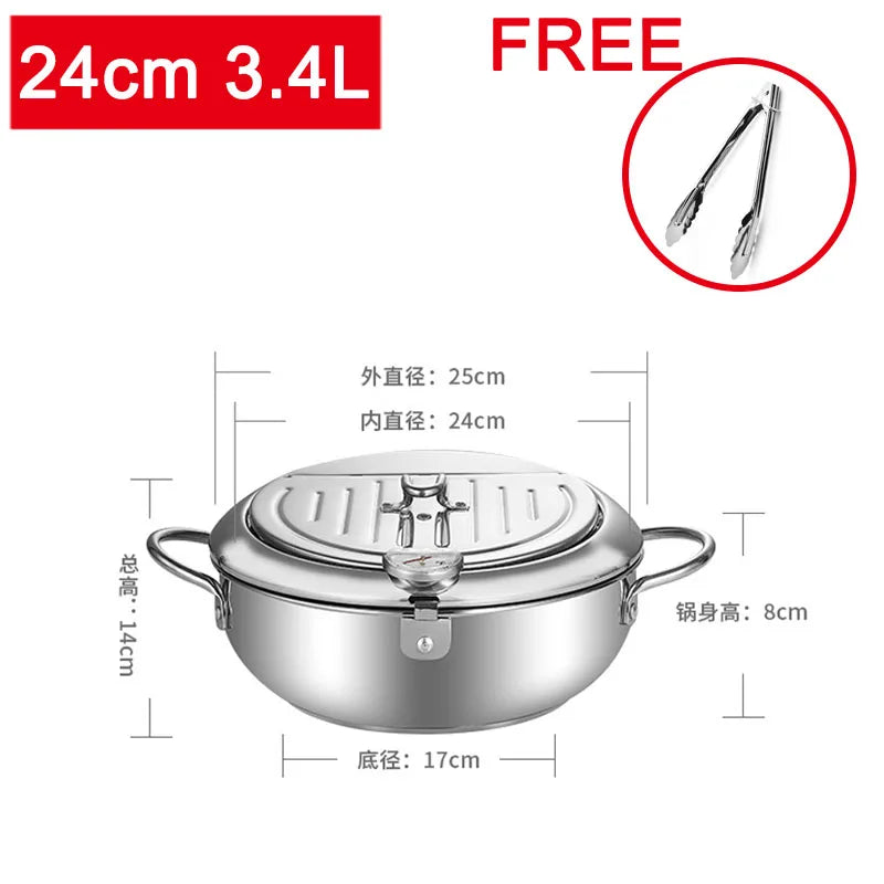 Japanese-Style Tempura Fryer Mini Oil-Saving Deep-Frying Pot Household Small Fryer with Special Temperature Control