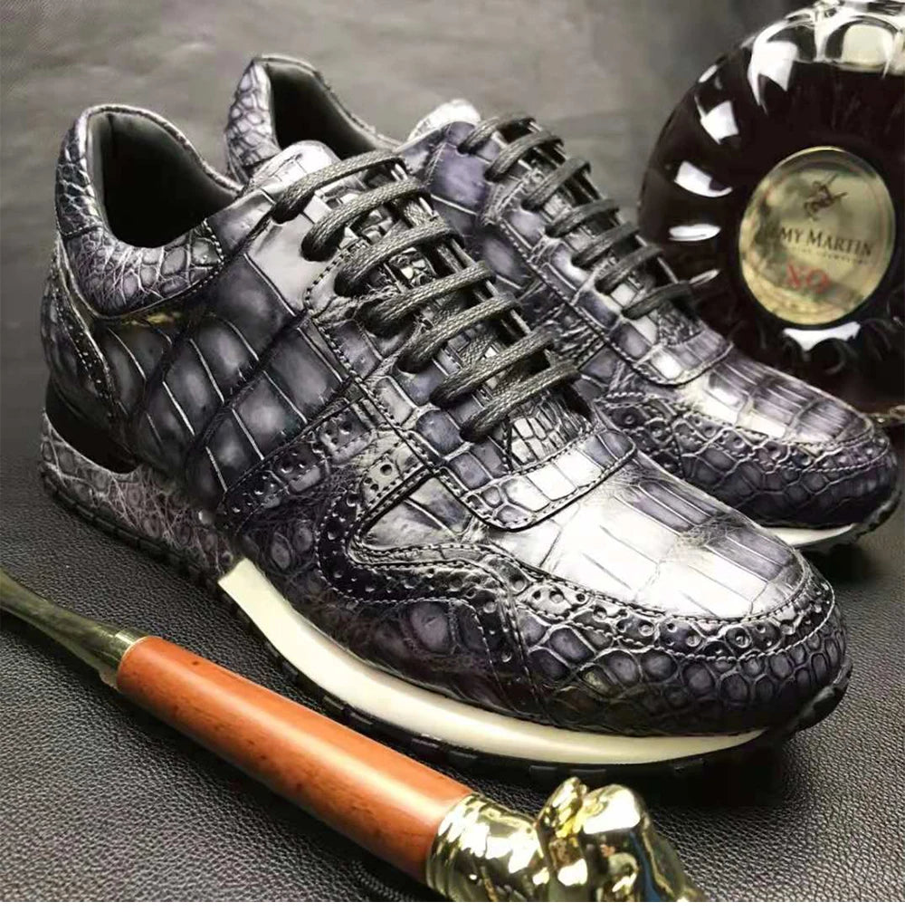 Walking Men's Fashion Sneakers Shoes Breathable Genuine Crocodile Leather Sport Shoes for Men Luxury Alligator Casual Shoes Men