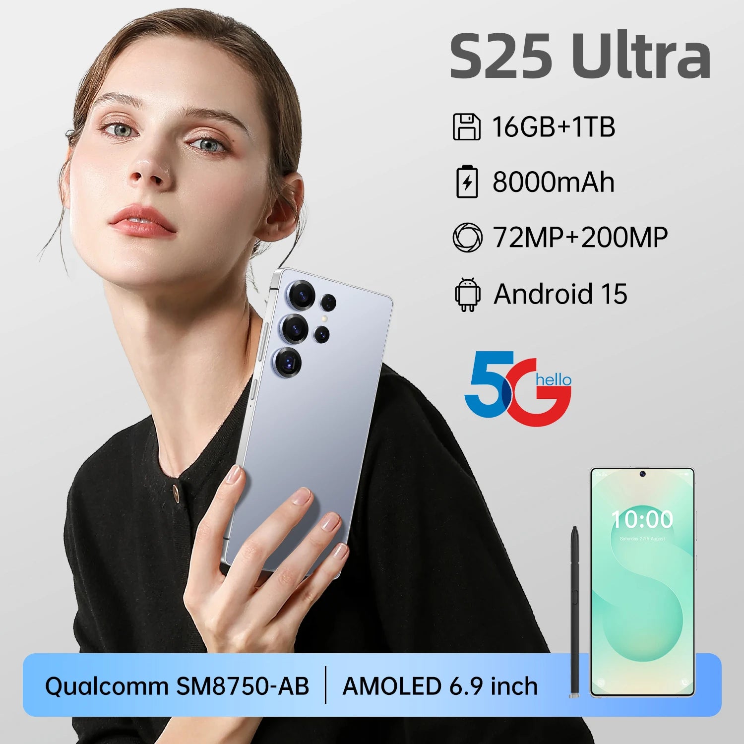 Unlocked 5G Smartphone 16GB RAM 1TB Storage 108MP Camera Tidesmit