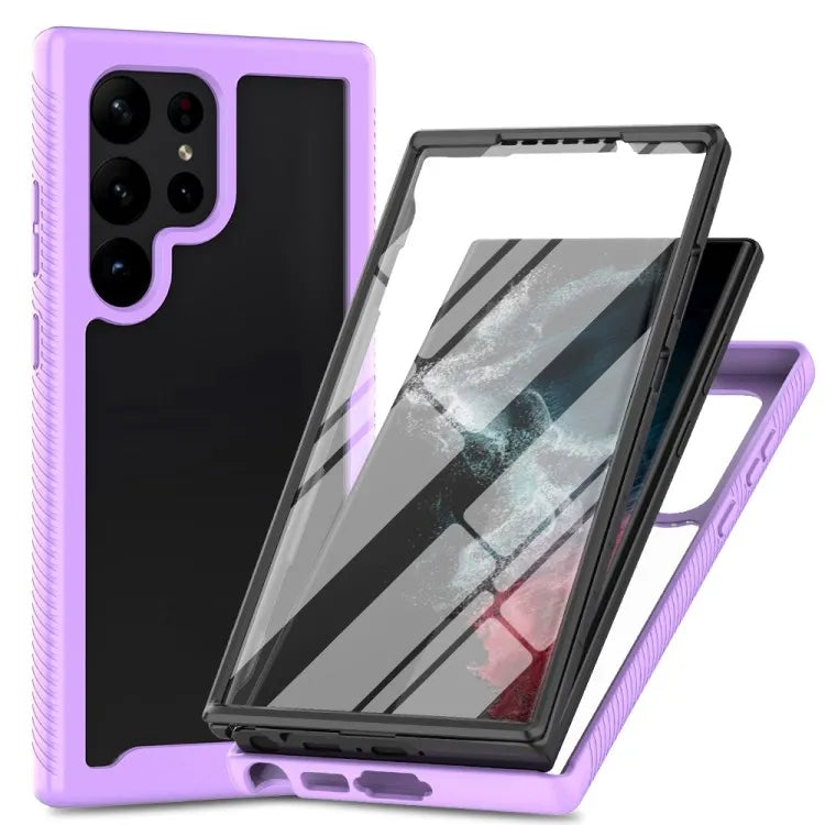 For Samsung Galaxy S23 Ultra PC TPU Hybrid Cover Full Protection PET Screen Protector Phone Case Purple OPP Bag For Samsung Galaxy S23 Ultra Tidesmit