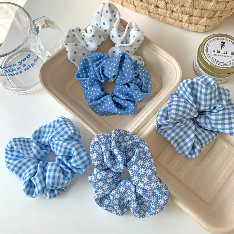 Summer Beach Style Women Hair Scrunchies Sets Blue Series Korean Hair Schrunchy Wholesale 5pcs/pack Girls Vocation Hairband