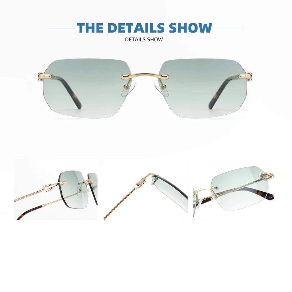 High Quality Colored Lenses Rimless Irregular Shaped Fashion Shades Luxury Glasses Man Light Weight Rimless Sunglasses