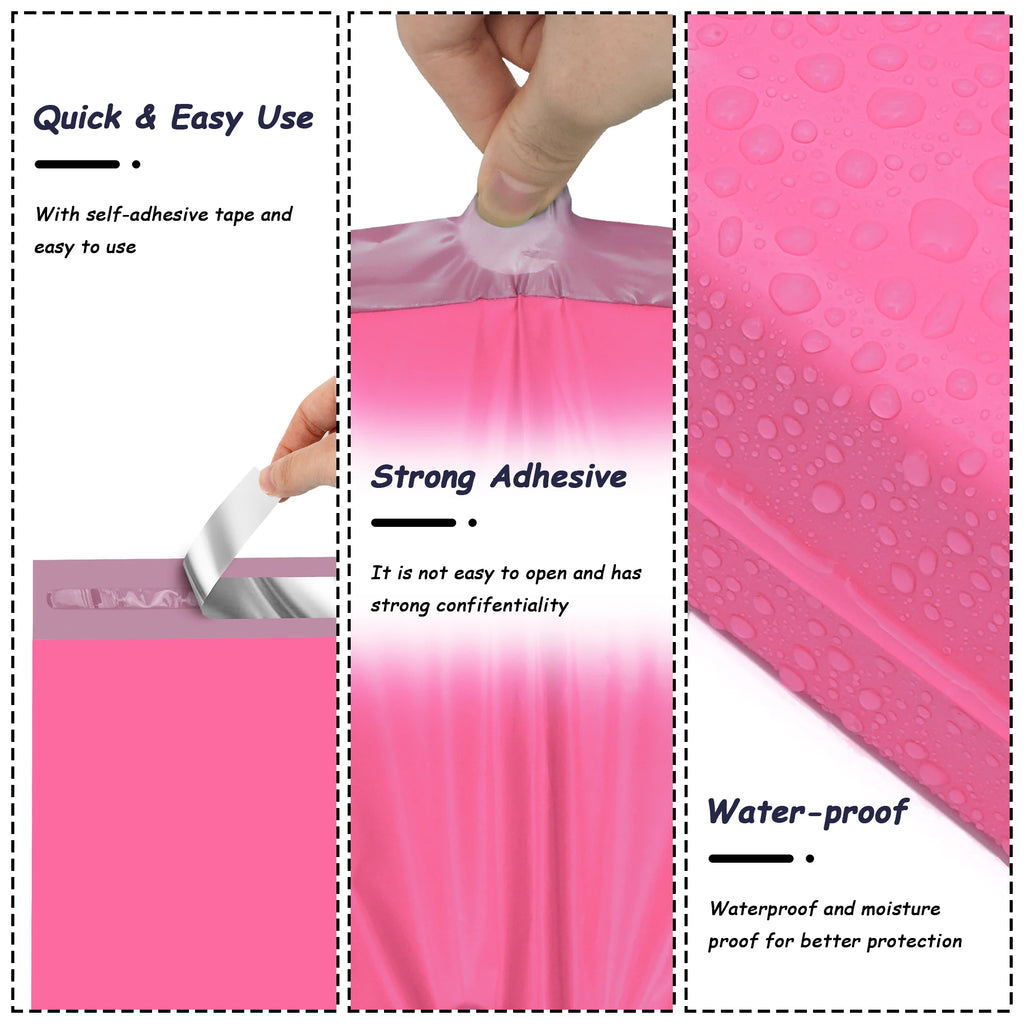 100 Pack Light Pink 10x13 Inch Waterproof Poly Mailers 2 Mil Eco-Friendly Strong Adhesive for Clothing Small Business Shipping