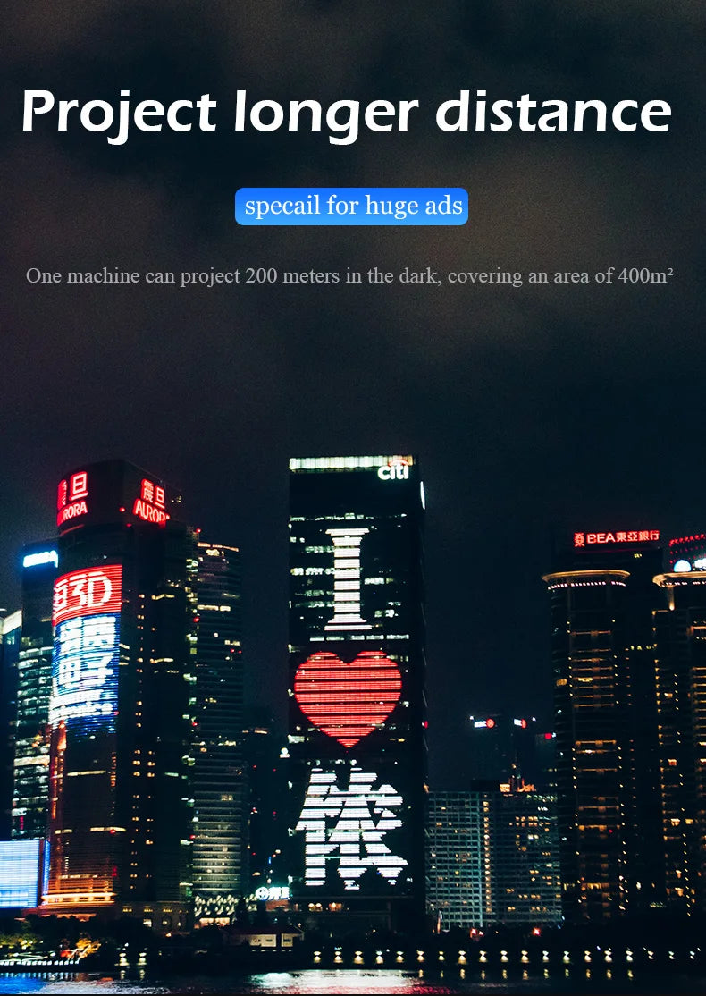 High Power 200W 300W Laser Light Projector ADS Logo Advertising Laser Show Text Customized Gobo Projection for Events