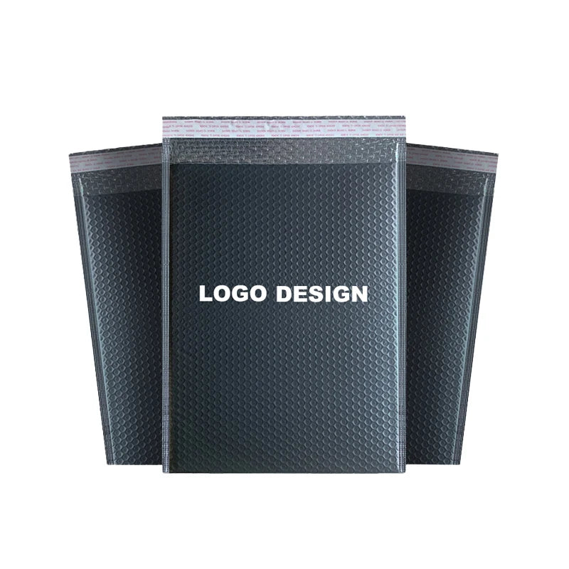 Black bubble mailers with printed logo design, waterproof shipping padded bags