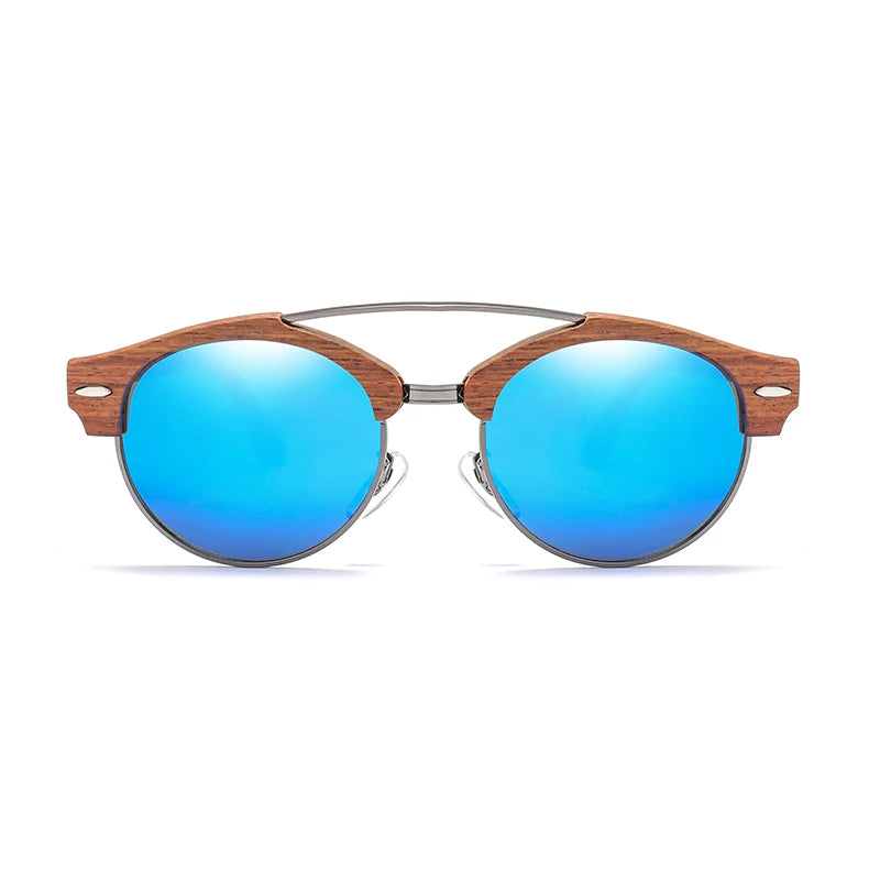 2022 Wholesale Custom Sunglasses Logo Dark Walnut Wood Men's Sunglasses Double Bridge Wooden Polarized Sunglasses for Men Women