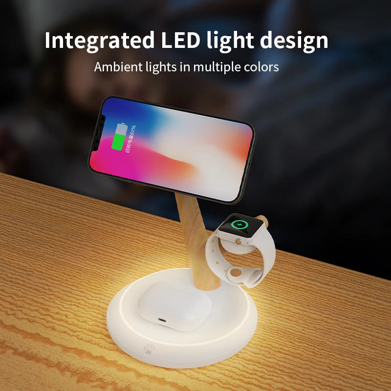 Power bank charger-15W High Quality Desktop 3 in 1 Branch Stand Magnetic Charger Dual Night Light Hot Product Mobile Phone Wireless Charger Tidesmit