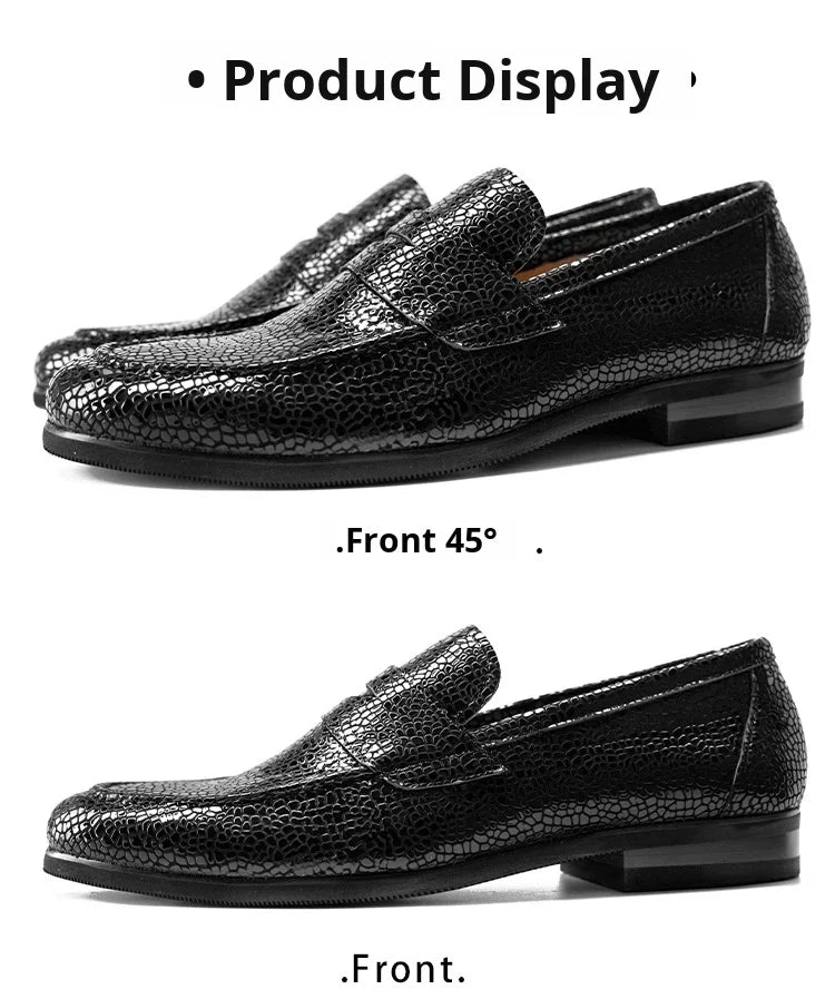 Men's Loafers Office Casual Shoes Slip-On Summer Cowhide Geometric Pattern Genuine Leather Upper Rubber Outsole