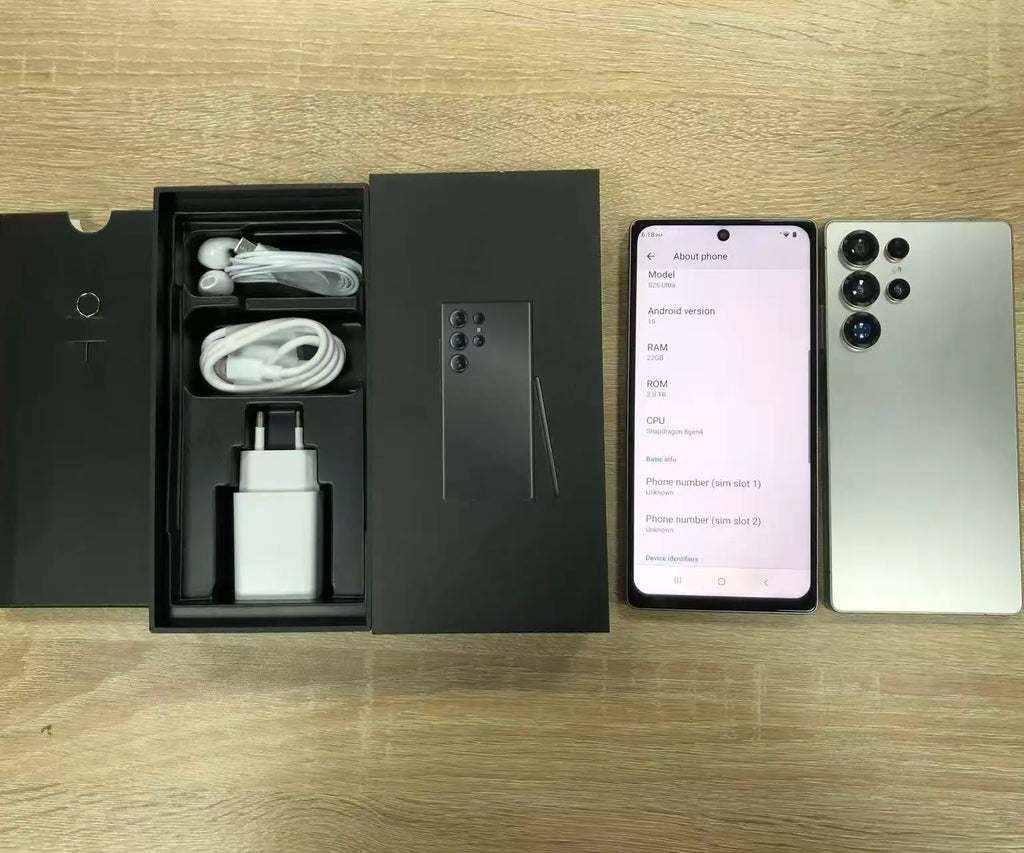 Tidesmit S25 Ultra 5G smartphone with 7.3 inch display, 22GB RAM, and 2TB storage in a sleek modern design