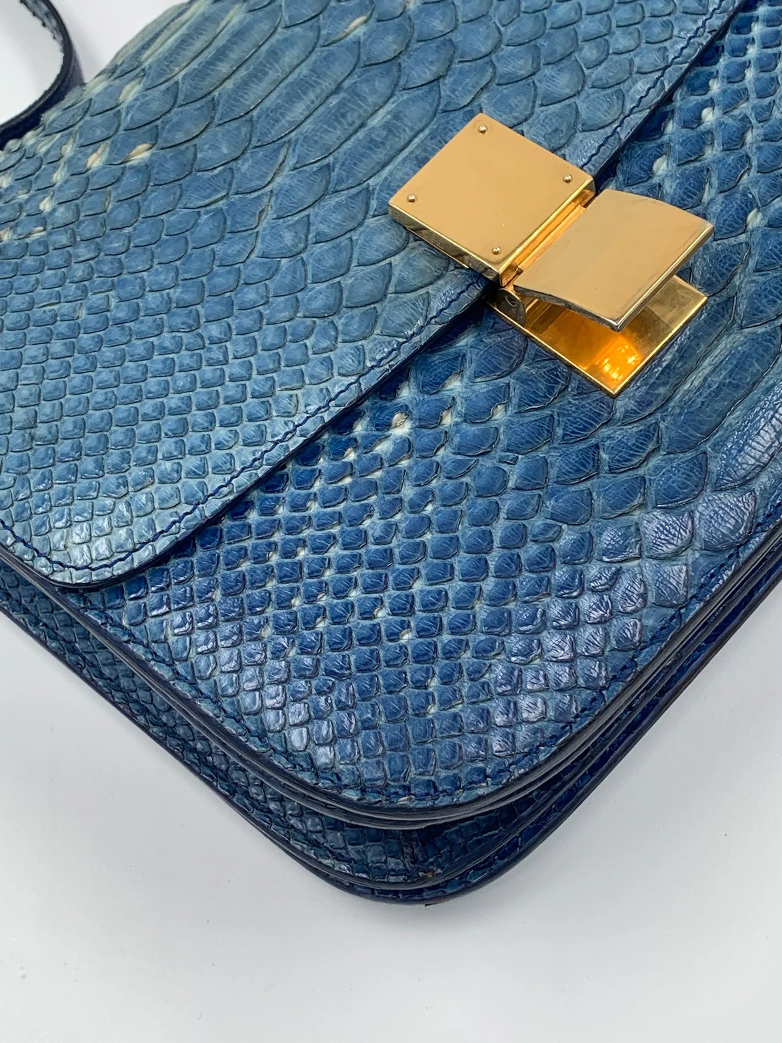 Luxury Pre-Owned Designer Handbag, Genuine Leather Blue Square Shoulder Bag with Crossbody Strap, Vintage Style