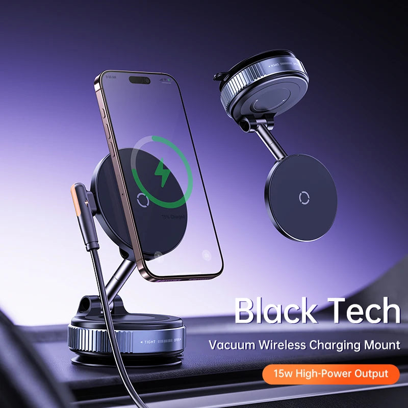 X68w Charging Car Magnetic Round Phone Holder for All Phones 360 Degree Rotating Magnetic Vacuum Suction Phone Mount Holder Tidesmit