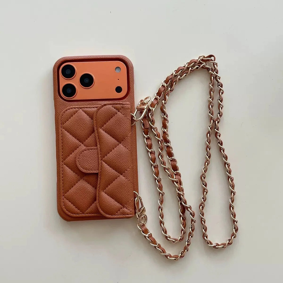 High End Embossed PU Leather Solid Color Crossbody Chain Wallet Card Anti-drop Cover Mobile Phone Cases for 15 Pro