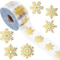 Transparent tape roll with gold foil snowflake circle stickers for gift sealing