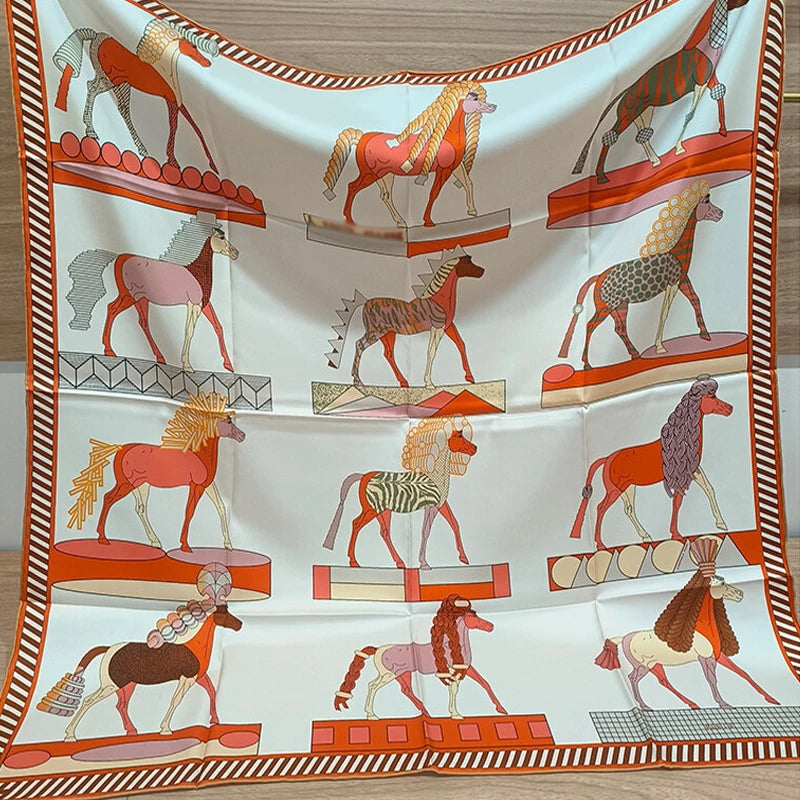Luxurious 90*90cm Square Digital Abstract Art Animal Printed Silk Scarf Gift Specially Designed for Elegant Individuals