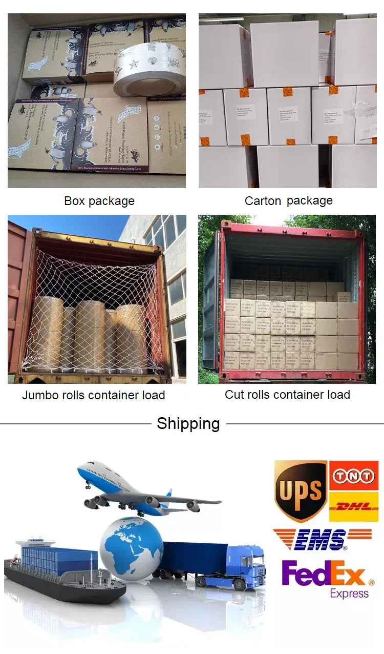 Sticker roll labels packed in cartons and containers, with shipping icons