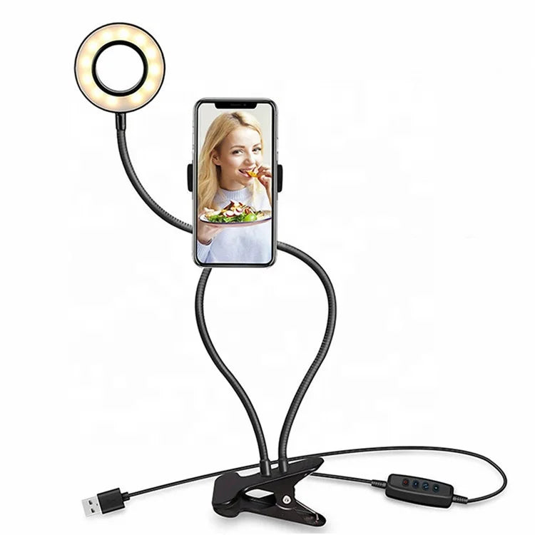 Factory Hot Sales USB Mobile Phone Led Selfie Ring Light 2 in 1 Led Selfie Desk Lamp with Clamp Tidesmit