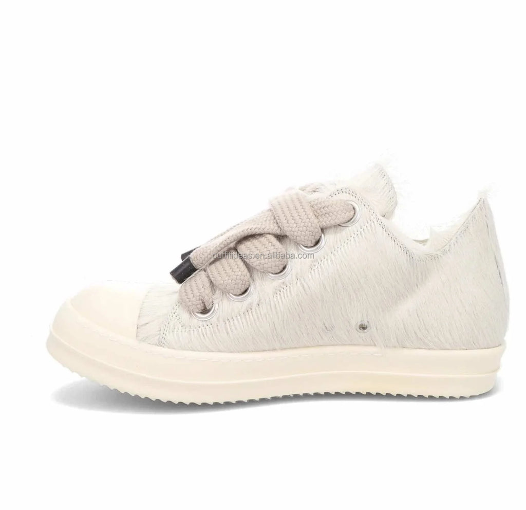 Size 48 Original 5 Eyelets Sneakers Unisex Luxury Design Jumbo Lace Low Top Sneakers for Men Hair Jumbo Lace Low White Sneakers