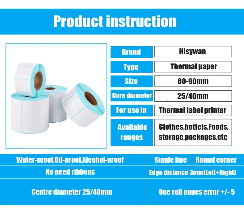 Thermal paper label roll with size 80–90mm, for thermal label printers