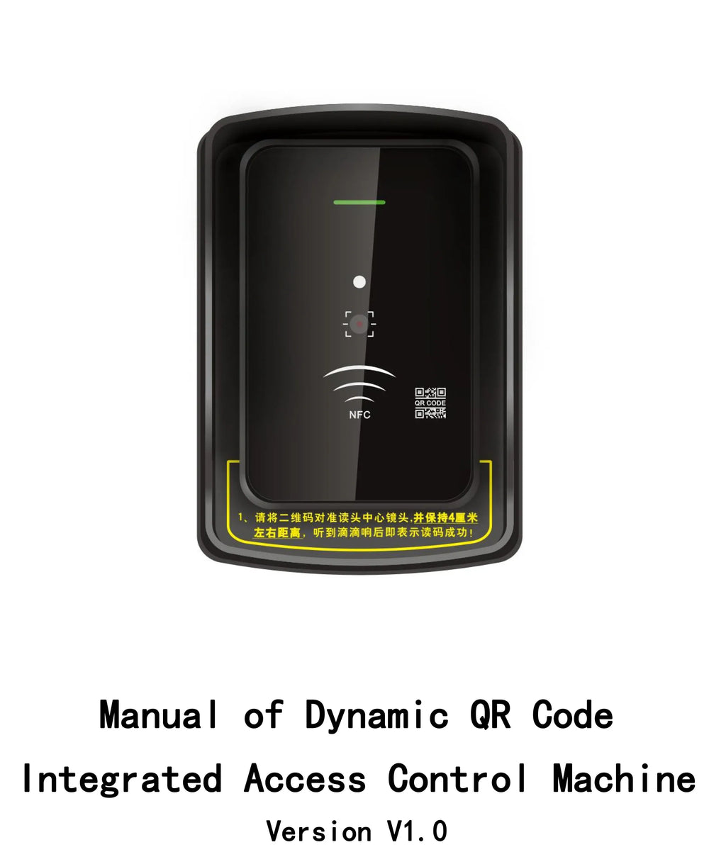 Black NFC QR code access card reader with highlighted instruction markings