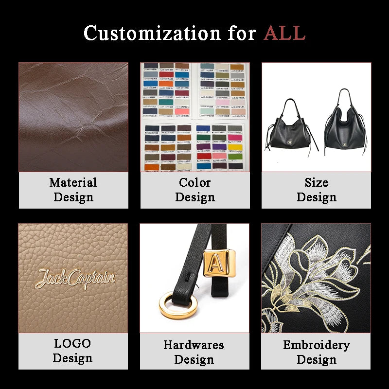 JACK CAPTAI Luxury Genuine Leather Waterproof Zipper Women's Casual Tote Solid Pattern Polyester Lining Trending Designer