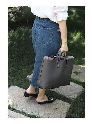 Women Luxury Genuine Leather Tote Soft Cowhide Handbag Two Sides Available Using Shoulder Bags Versatile And Durable