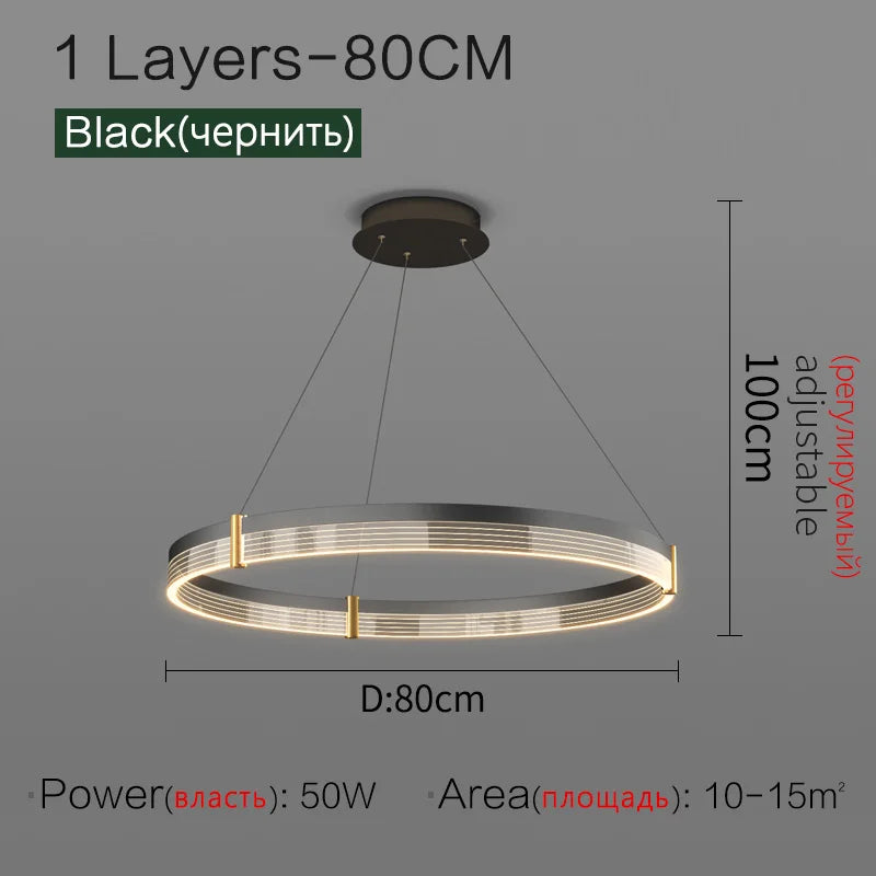 Nordic LED Ring Light Chandelier | Adjustable Color Temperature 3-Layer 1 Layers 80cm Tidesmit