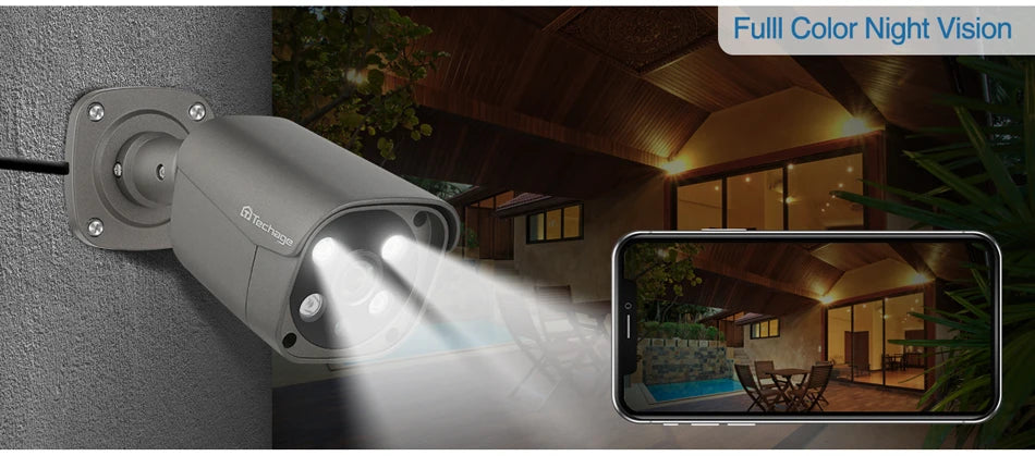 Techage UHD 4K 8MP 5MP Security POE Camera Smart AI Human Detect Outdoor Two-way Audio IP Camera CCTV Surveillance Color Night