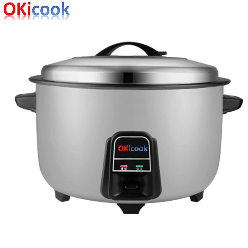 OkiCook commercial rice cooker with front control display showing red and green lights
