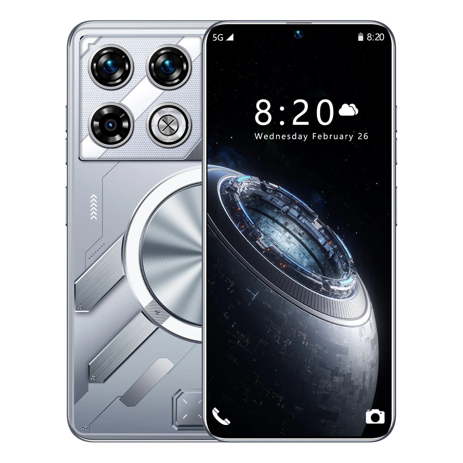 GT20 Pro 7.3 Inch Android 14 Smartphone with 16GB RAM 1TB storage and 108MP camera, showing side profile view