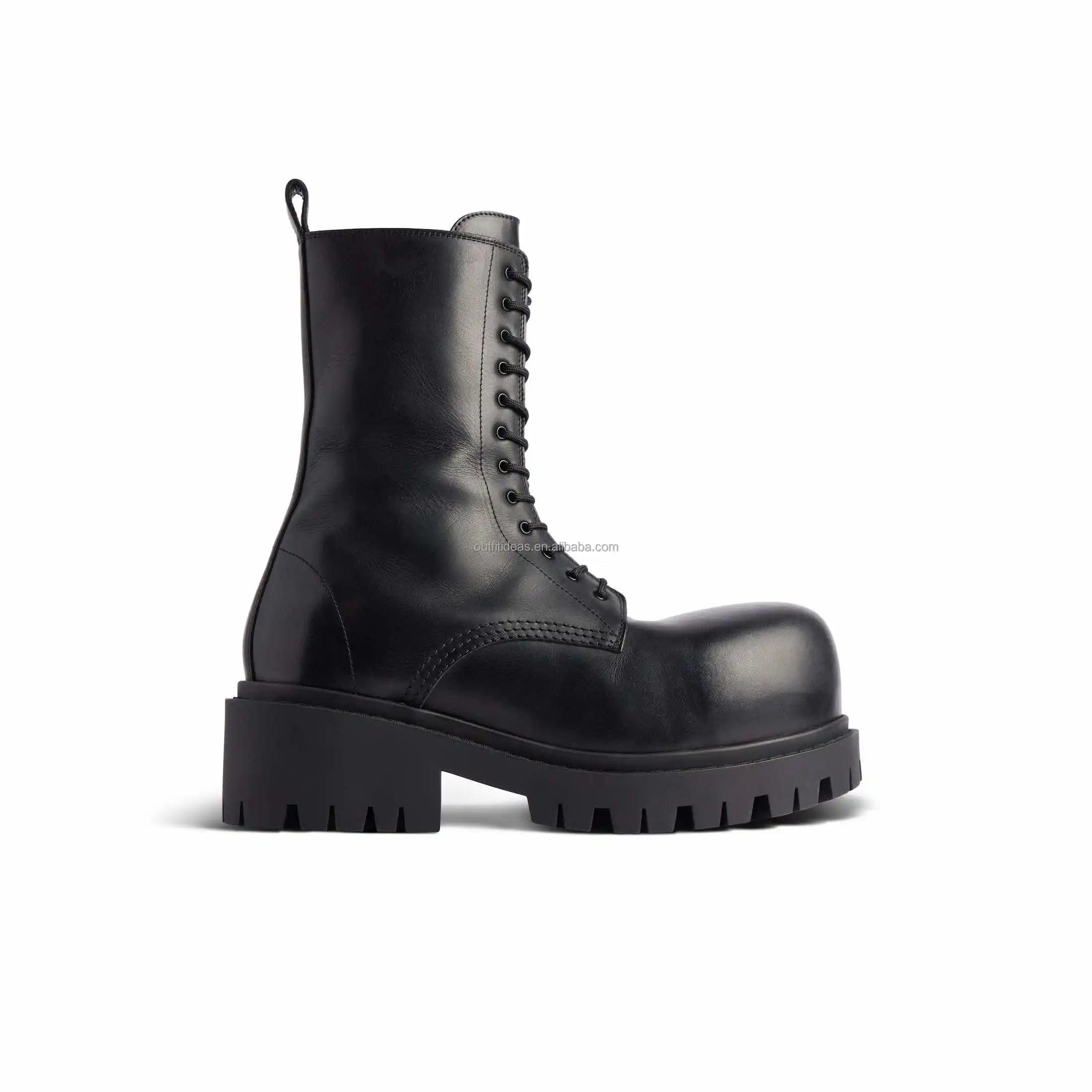 Extra Round Toe Lace-up Metal Logo Winter Dress Shoes Luxury Unisex Calf Leather Men Alaska Boots Men Stomper Chunky Derby Shoes