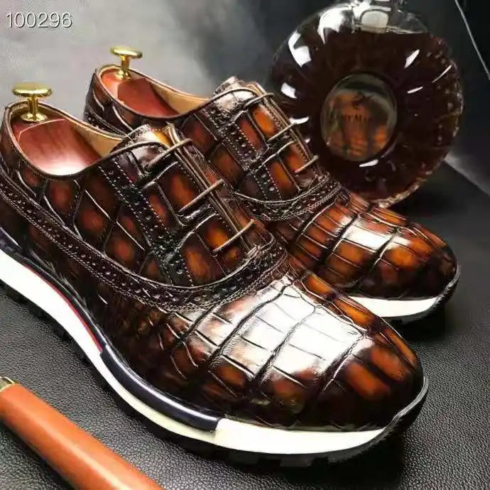High Quality Elegant Men Shoes Sneakers Luxury Genuine Crocodile Leather Men Walking Shoes Goodyear Custom Business Mens Shoes