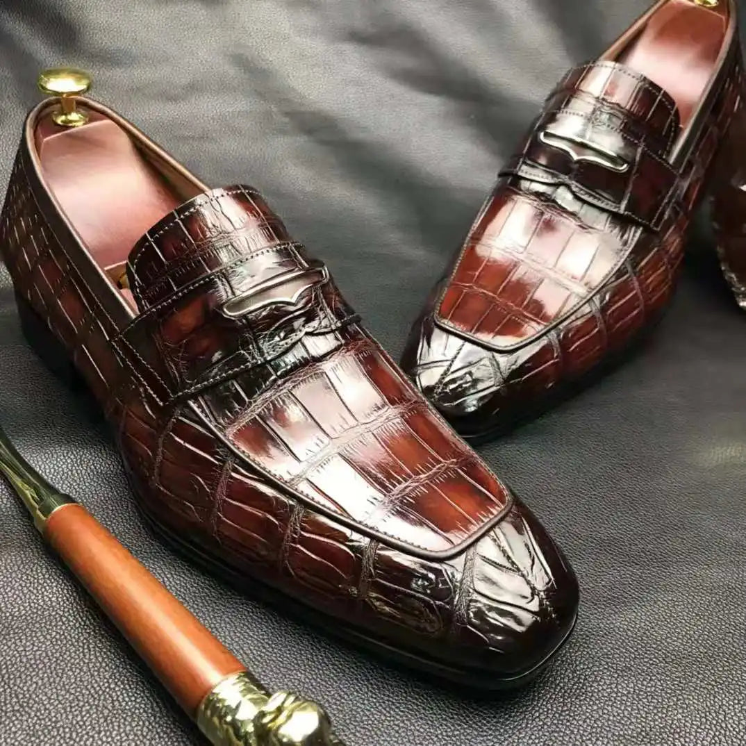 Goodyear Welt High Quality Shoes Men Luxury Handmade Men Shoes Genuine Crocodile Leather Wedding Party Loafers Shoes for Men