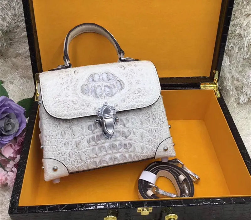 Authentic Exotic Crocodile Skin Women's Small White Purse Genuine Real Alligator Leather Lady Handbag Female Cross Shoulder Bag
