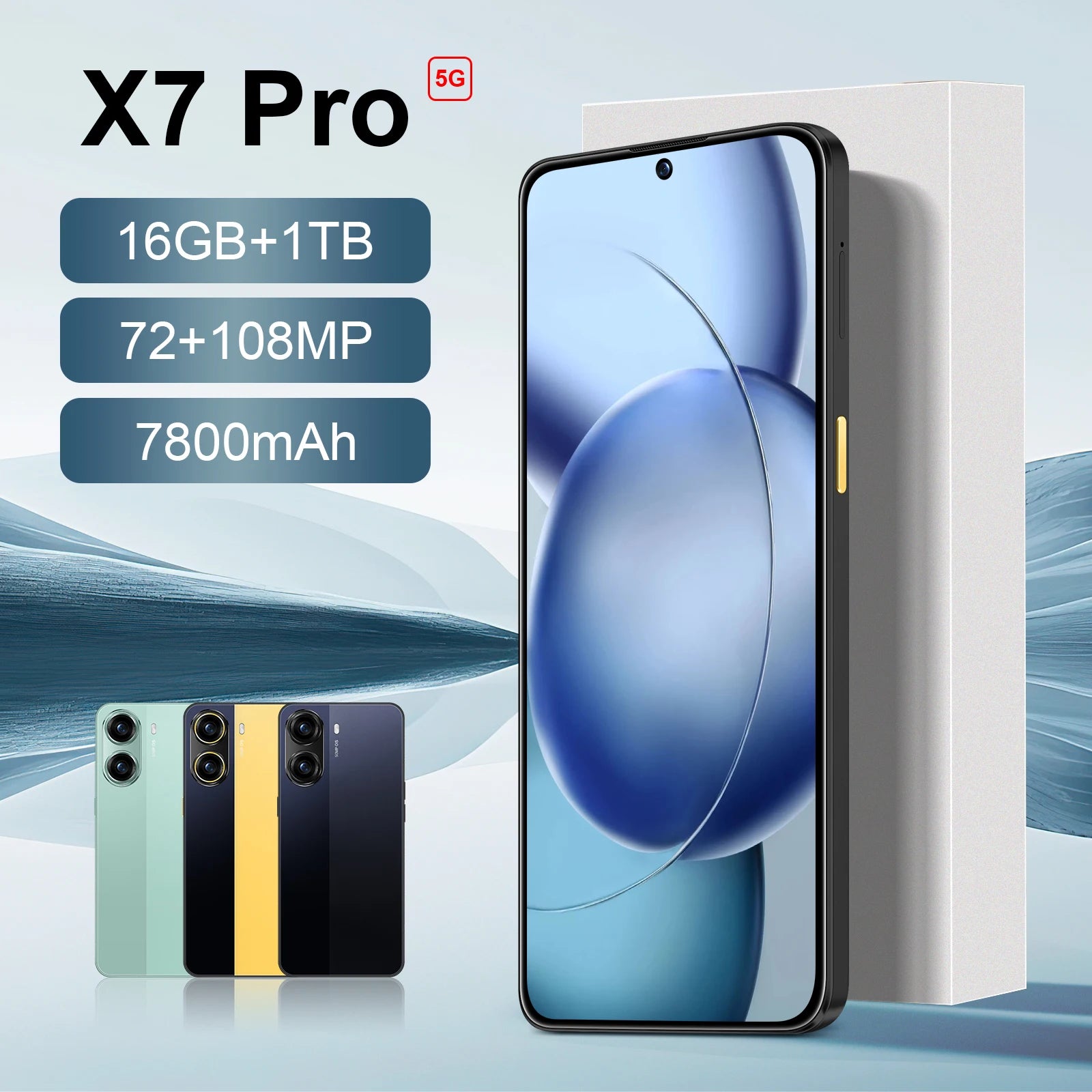 Tidesmit 5G Smartphone, 7.3-Inch HD Display, 16GB RAM, 1TB Storage Tidesmit