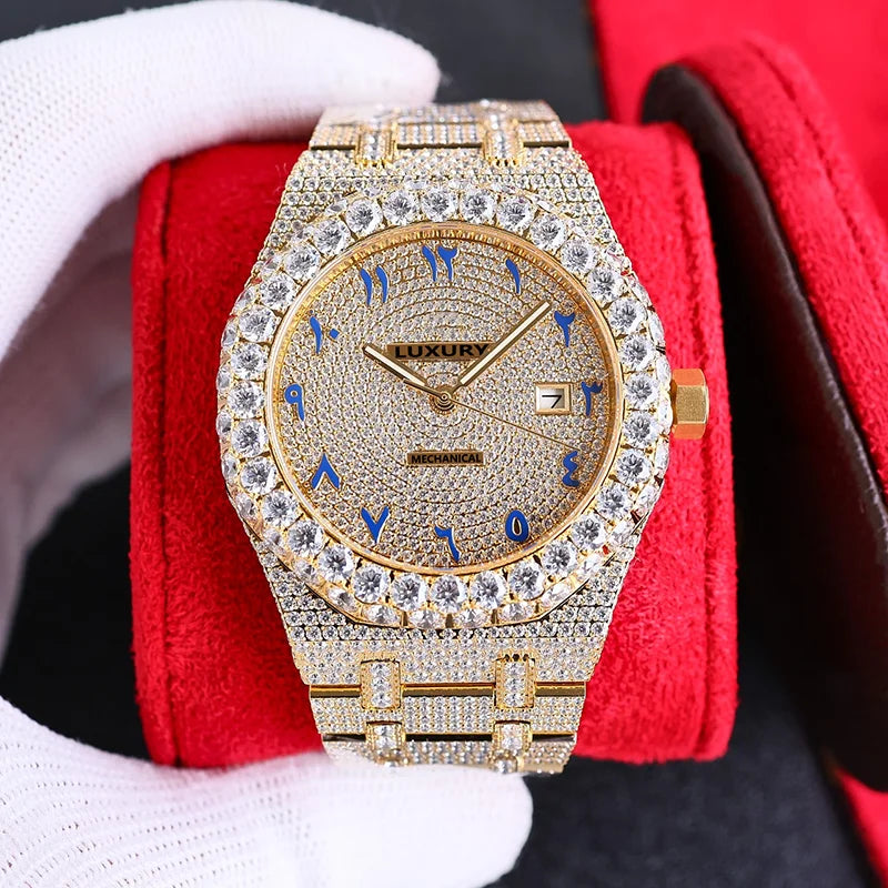 Wholesale Customized High Quality Iced Out Men's Mechanical Diver Watch Water Resistant with Moissanite & Diamond Tester