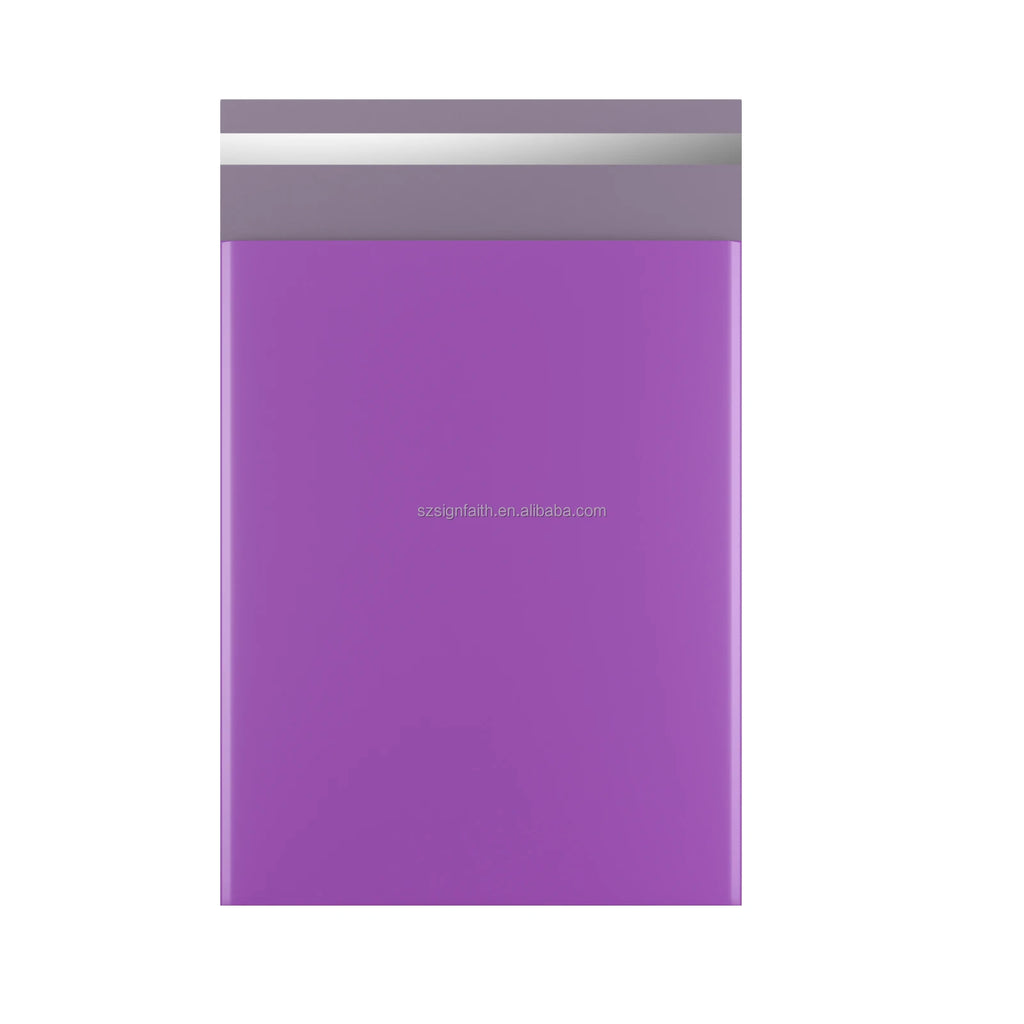 Purple poly mailer shipping envelope with top adhesive flap