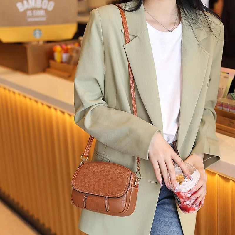 Retro Genuine Leather Underarm Shoulder Bag Mobile Phone Cross Bag Luxury Designer Mini Dress Waterproof Splicing Women Handbags