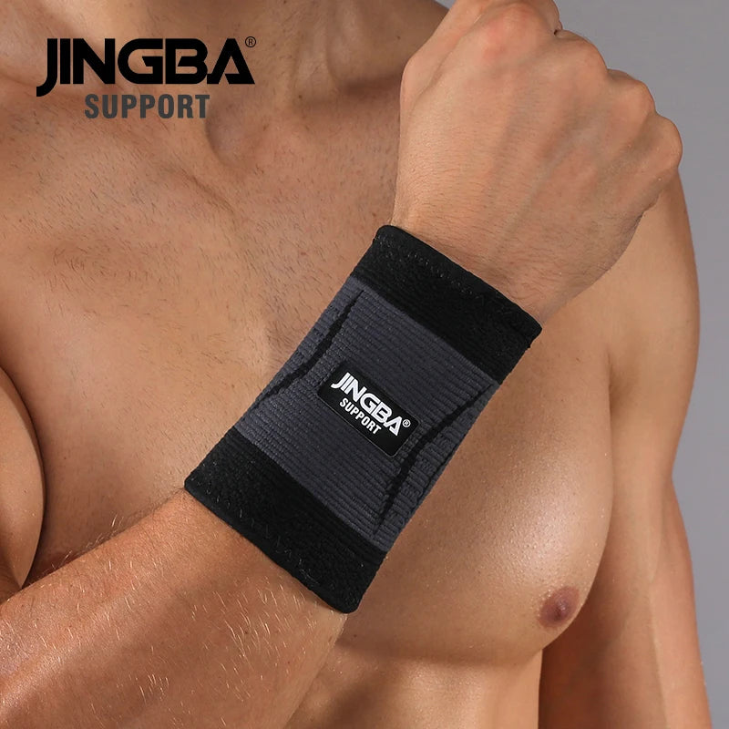 JINGBA Customized Elastic Nylon Knitting Wrist Support Wholesale Colorful Sports Wristband Brace Fitness Safety Product Black M Tidesmit