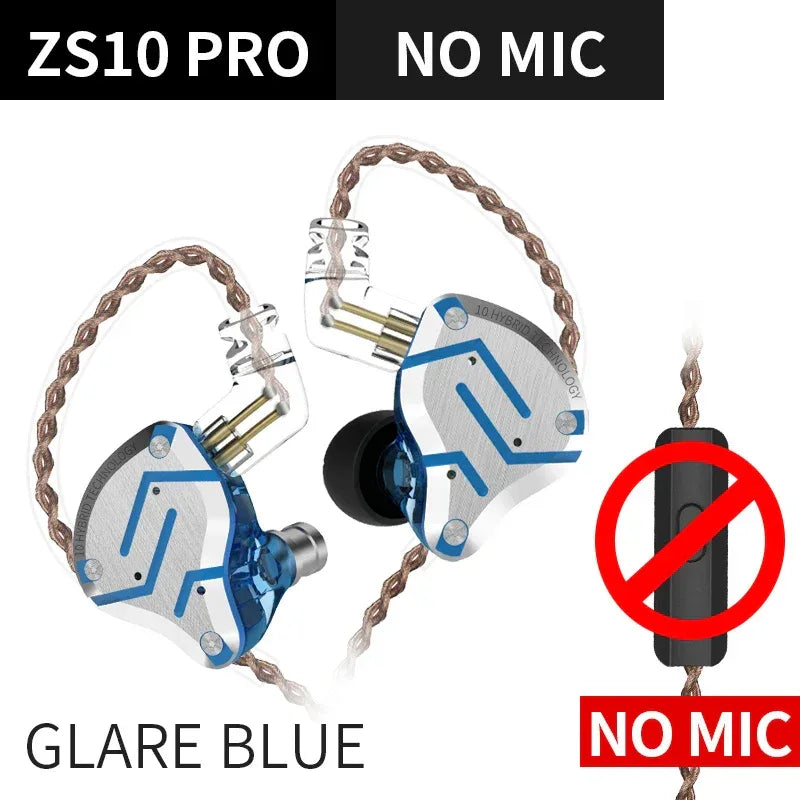 KZ ZS10 Pro 5-Driver Hybrid HiFi Wired Earbuds by Tidesmit ZS10ProGlareblueNoMi Tidesmit