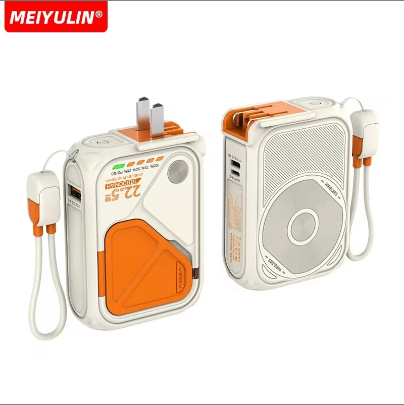 Power bank charger-Wireless Magnetic Power Bank With Plug Cable 4 in 1 USB C Fast Charger Portable 10000mAh External Spare Battery Tidesmit