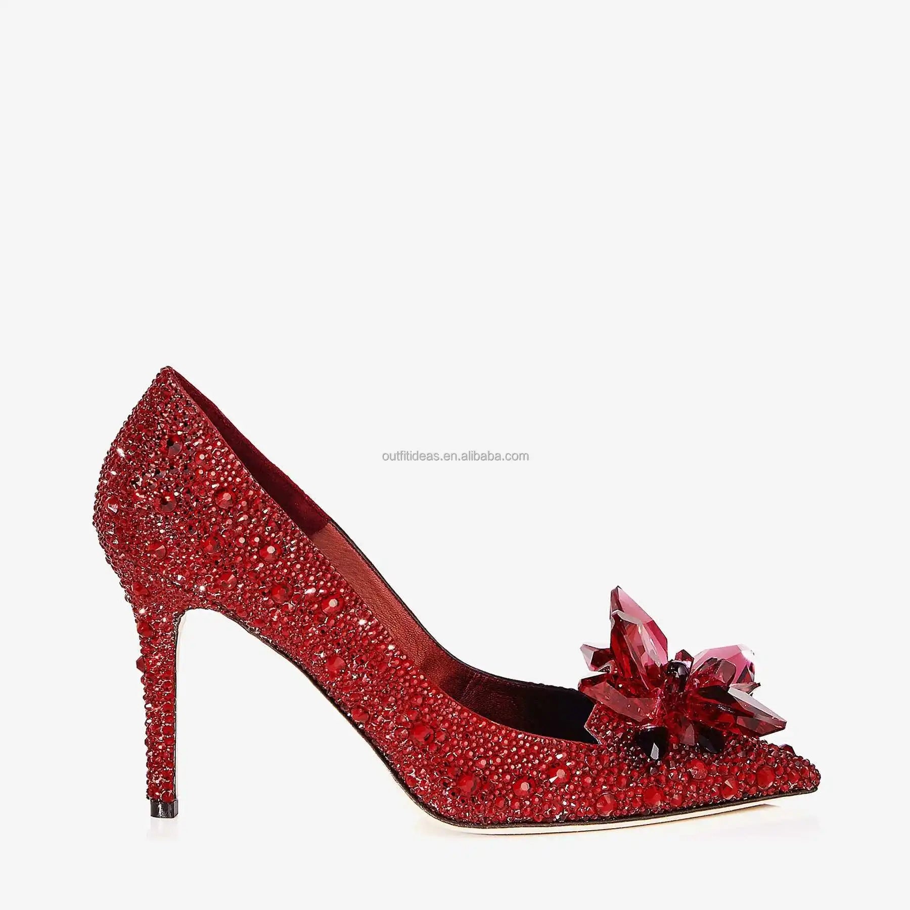 Handmade Embroidered Genuine Leather Sexy Designer Crystal Sandals Stiletto Wedding Shoes Silver Crystal Pointy Toe Bridal Pumps