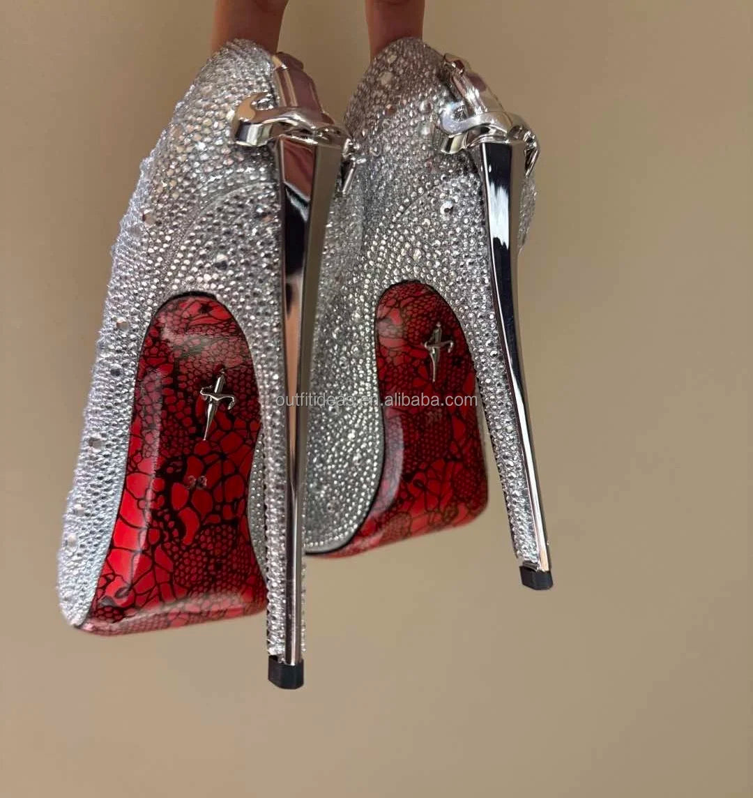 Large Size 44 Genuine Leather Luxury Top Quality with Tags Patent Leather Stiletto Heel 12cm Wedding Sandal Sharp Dagger Pump