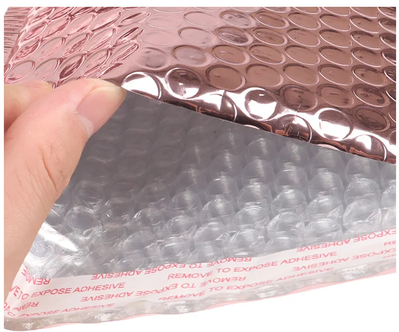 Gold Rose Gold Pink Red Green Silver Aluminum Poly Eco-Friendly Waterproof Bubble Mailer for Cosmetics Jewelry Packaging