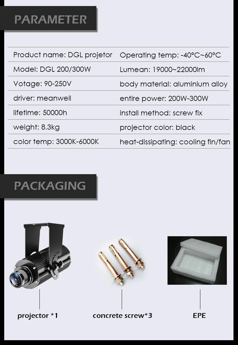 High Power 200W 300W Laser Light Projector ADS Logo Advertising Laser Show Text Customized Gobo Projection for Events