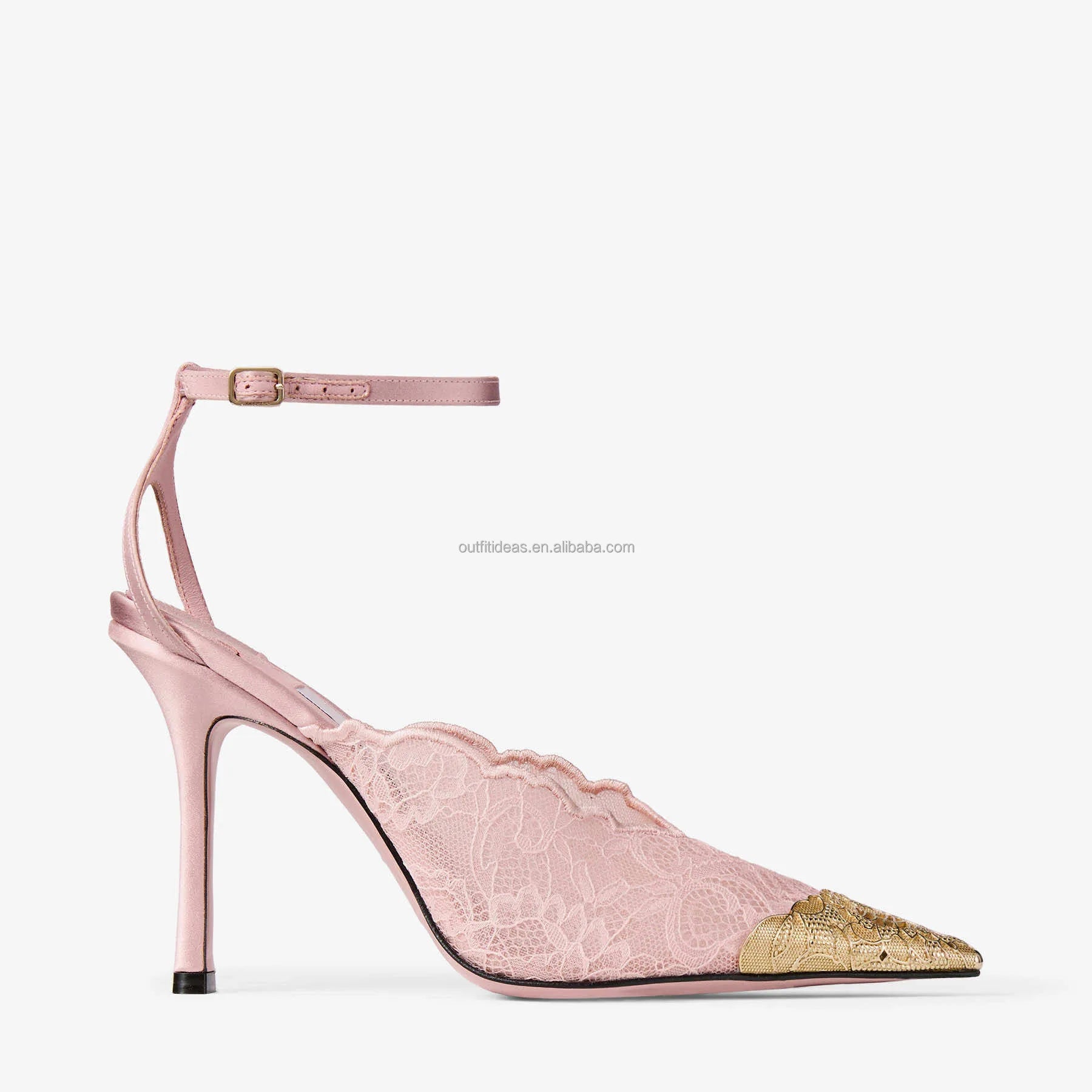 Metal Lace Embroidered Wedding Sexy Heels 100mm Lace Ankle Strap Black Strappy Sandal Sparkly Stiletto Prom Shoes Lace Pumps