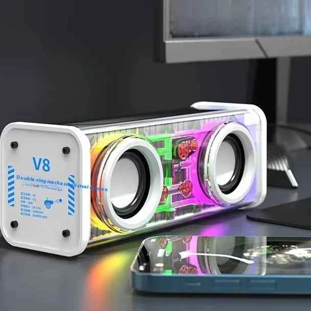 V8 Mecha Bluetooth Speaker RGB Atmosphere Light High-Power 10W Mini Stereo Heavy Subwoofer for Home Car Supports Memory Card My Store